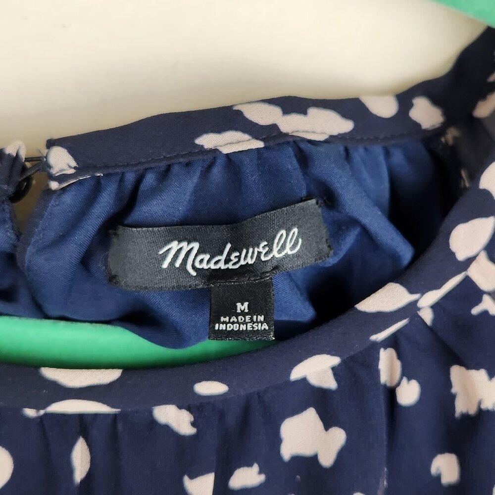 Madewell Ruffle Sleeve Blouse Top in Drifting Petals Paintbrush Dot Navy sz M - Picture 9 of 12